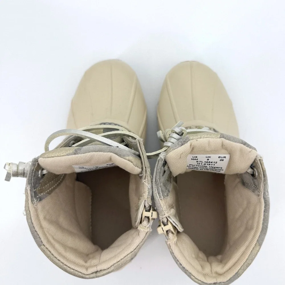 Sperry Girl's Saltwater Duck Cream Camo Boots Shoes Sz 10